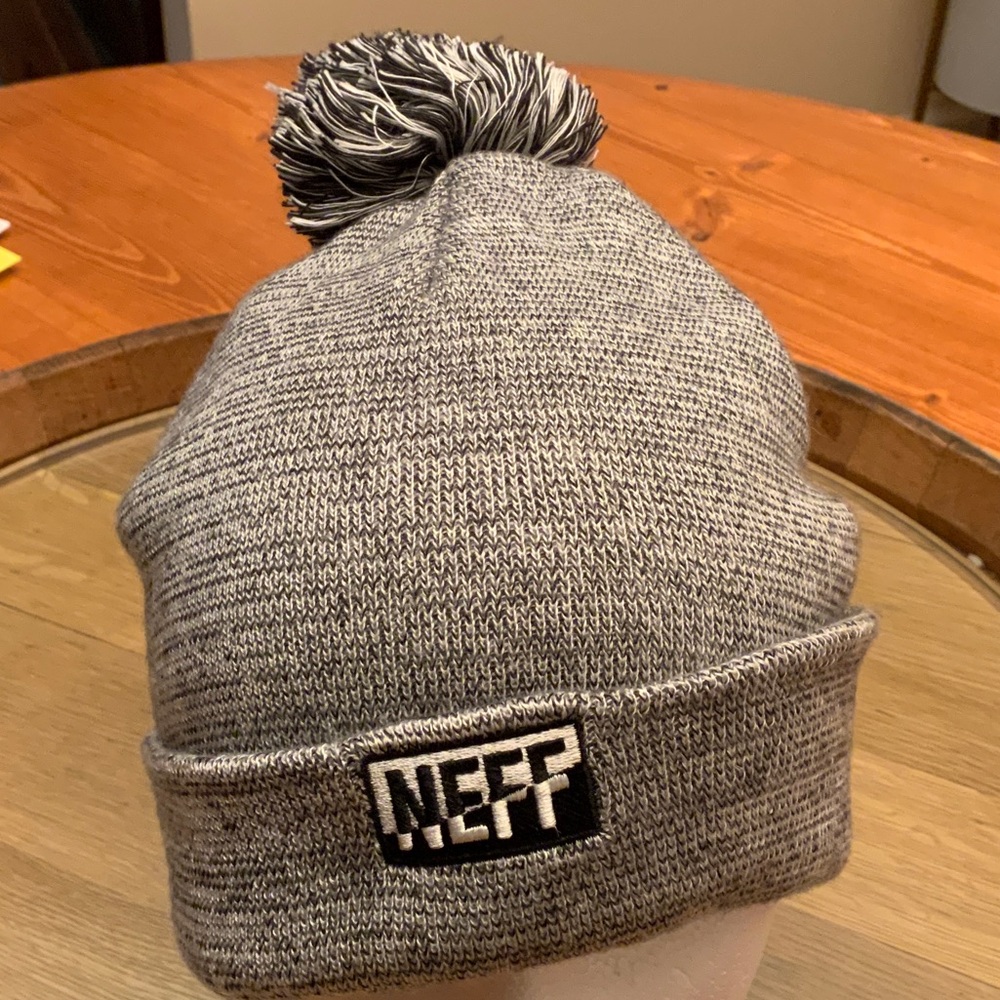 Neff Black and White Knit Beanie with Pom